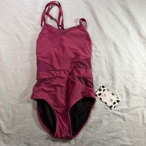 Oh La La Dancewear Kids Berry Pink Mesh Strappy Tie Back Leotard CM NWT